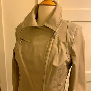 Taupe leather jacket by Dawn Levy
